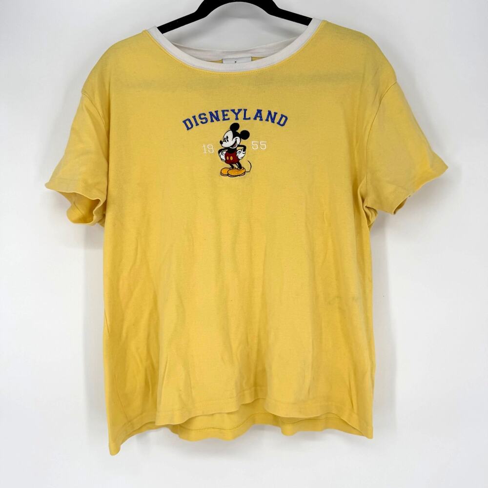 Vintage Disneyland Mickey Mouse 1955 Yellow Ringer T-Shirt XXL Embroidered 90's